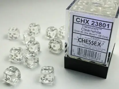 Dice Set: Translucent - Clear/White - 12mm - d6 (36)