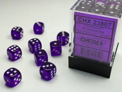 Dice Set: Translucent - Purple/White - 12mm - d6 (36)