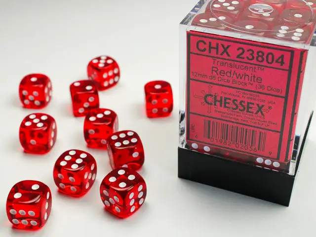Dice Set: Translucent - Red/White - 12mm - d6 (36)