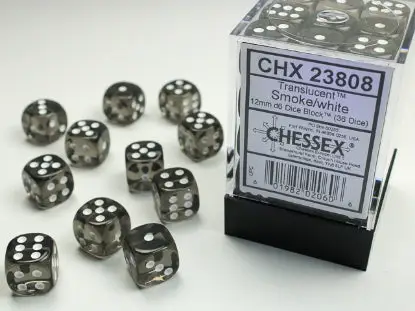 Dice Set: Translucent - Smoke/White - 12mm - d6 (36)