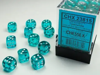 Dice Set: Translucent - Teal/White - 12mm - d6 (36)