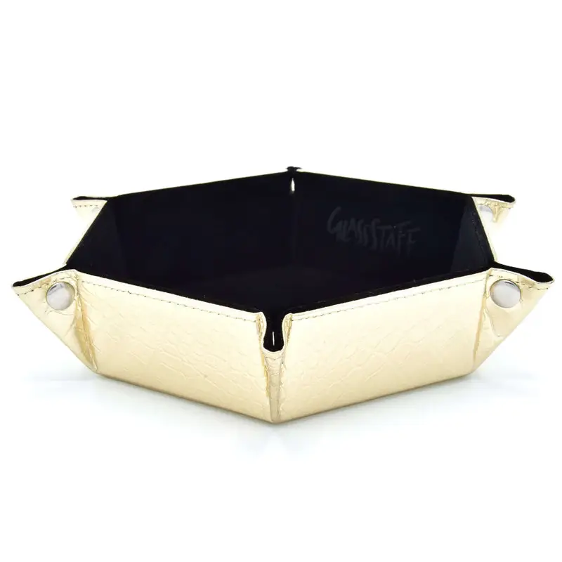 Rolling Tray: Leather - Hexagonal - Foldable - Dragon Skin - Black/Gold