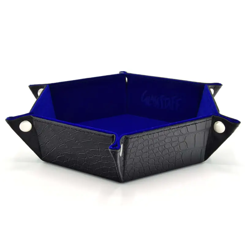 Rolling Tray: Leather - Hexagonal - Foldable - Dragon Skin - Blue