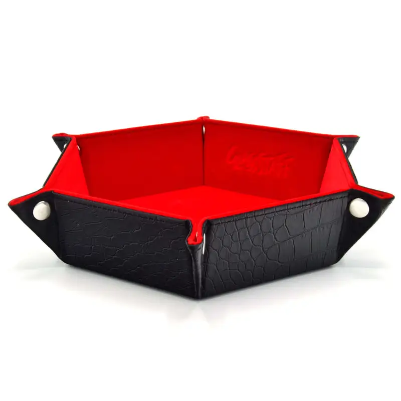 Rolling Tray:  Leather - Hexagonal - Foldable - Dragon Skin -Red