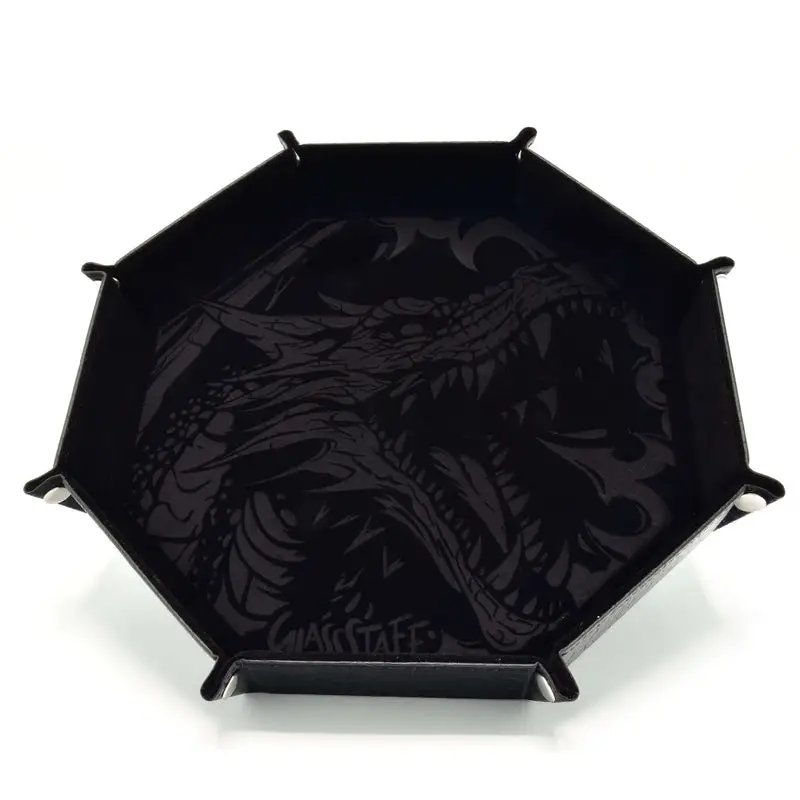 Rolling Tray: Leather - Octagonal - Foldable - Dragon Skin - Black
