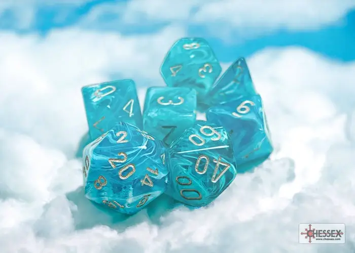 RPG Dice Set: Cirrus - Polyhedral - Aqua/Silver (7)