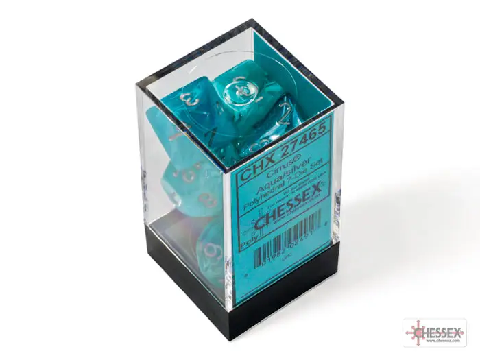 RPG Dice Set: Cirrus - Polyhedral - Aqua/Silver (7) - Image 2