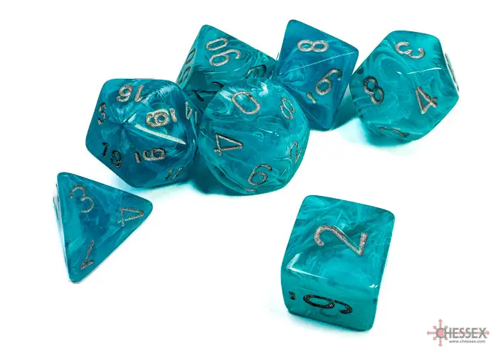 RPG Dice Set: Cirrus - Polyhedral - Aqua/Silver (7) - Image 3