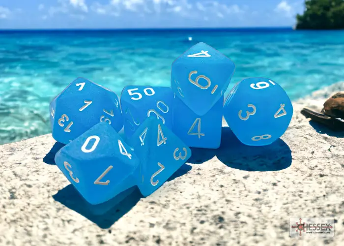 RPG Dice Set: Frosted - Polyhedral - Caribbean Blue/White (7)