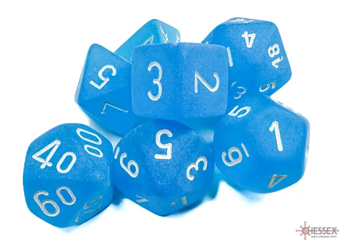 RPG Dice Set: Frosted - Polyhedral - Caribbean Blue/White (7) - Image 2