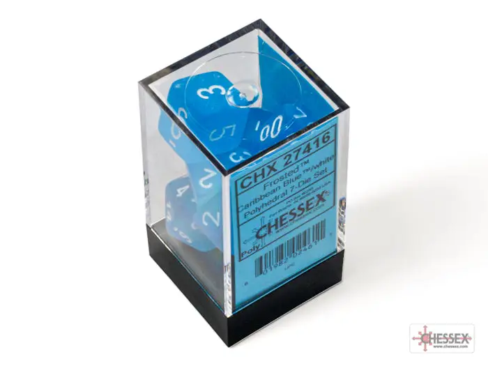 RPG Dice Set: Frosted - Polyhedral - Caribbean Blue/White (7) - Image 3