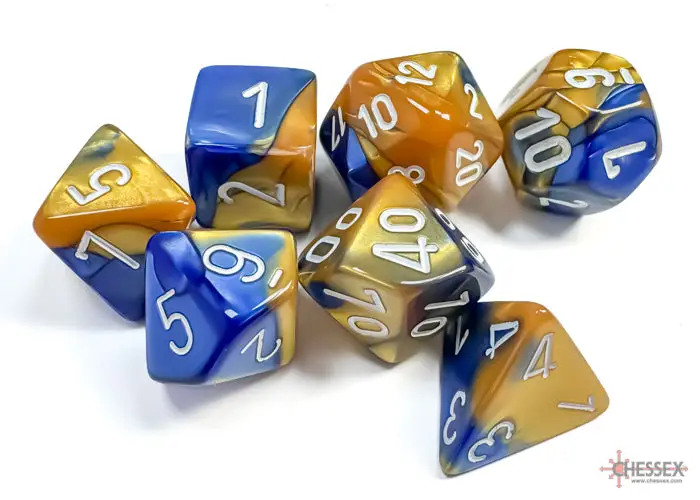 RPG Dice Set: Gemini - Polyhedral - Blue-Gold/White (7) - Image 2
