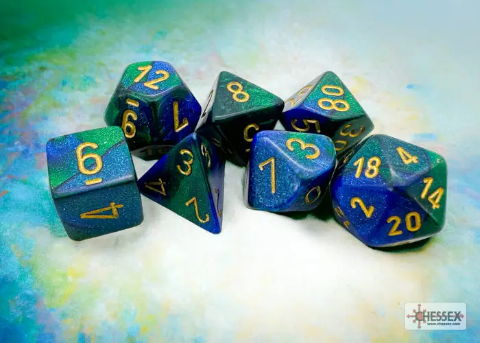 RPG Dice Set: Gemini - Polyhedral - Blue-Green/Gold (7)