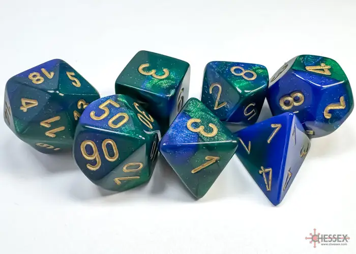 RPG Dice Set: Gemini - Polyhedral - Blue-Green/Gold (7) - Image 2