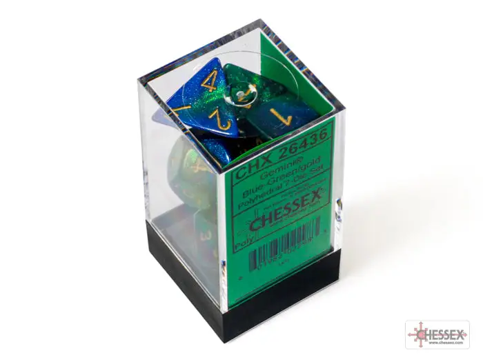 RPG Dice Set: Gemini - Polyhedral - Blue-Green/Gold (7) - Image 3