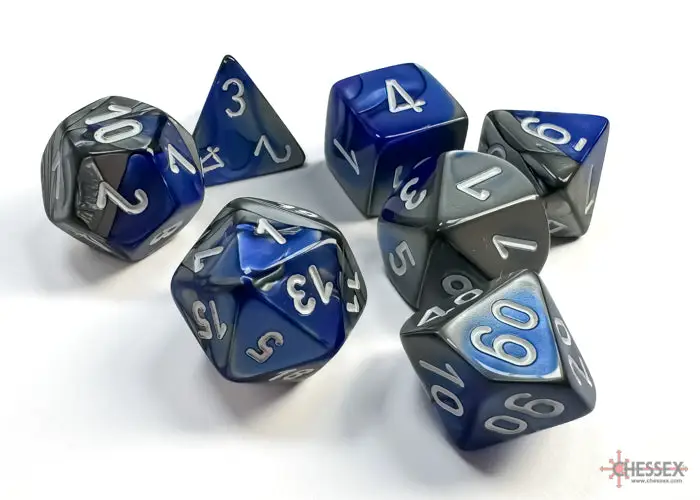 RPG Dice Set: Gemini - Polyhedral - Blue-Steel/White (7) - Image 2