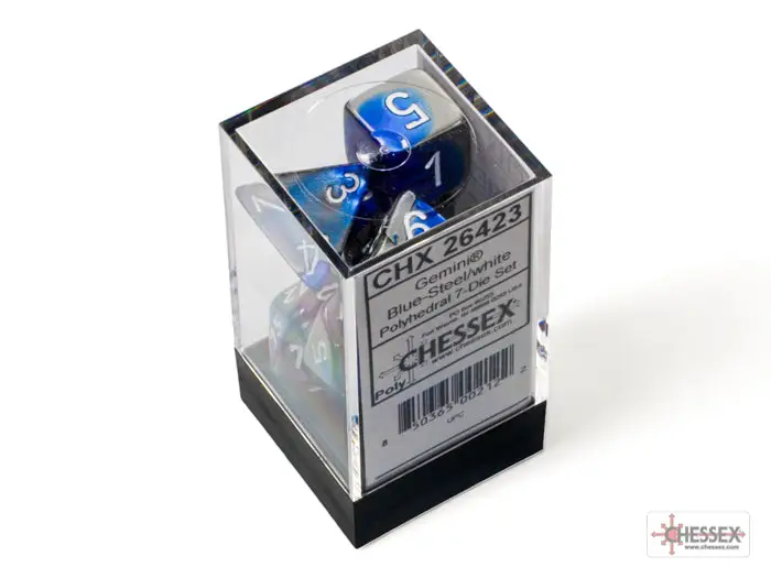 RPG Dice Set: Gemini - Polyhedral - Blue-Steel/White (7) - Image 3