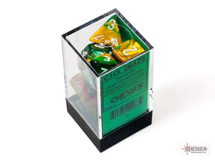 RPG Dice Set: Gemini - Polyhedral - Gold-Green/White (7) - Image 3