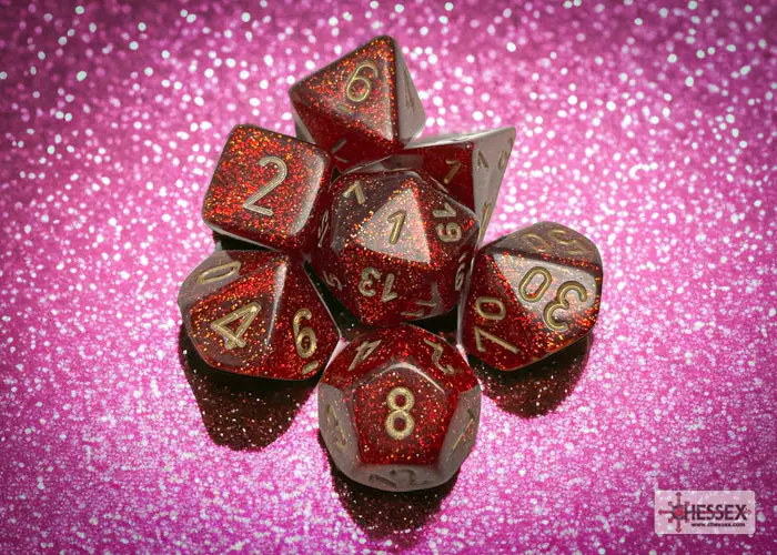 RPG Dice Set: Glitter - Polyhedral - Ruby/Gold (7)