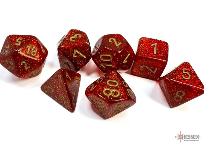 RPG Dice Set: Glitter - Polyhedral - Ruby/Gold (7) - Image 2