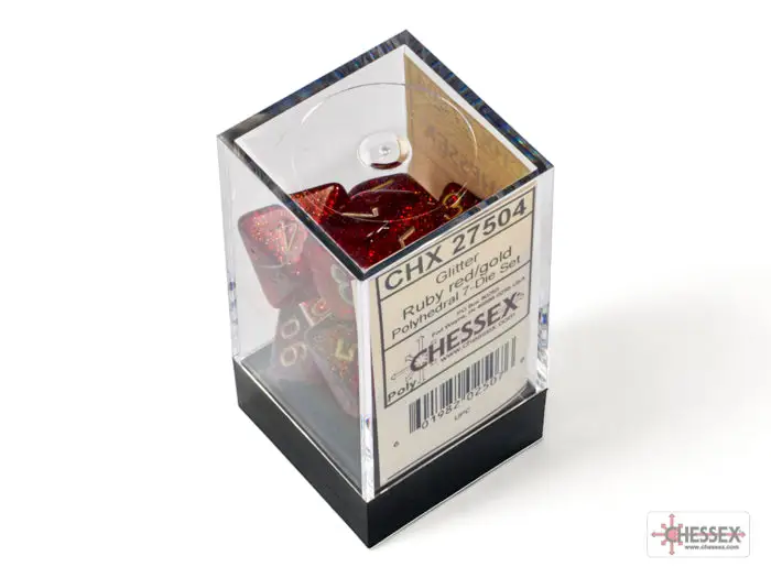 RPG Dice Set: Glitter - Polyhedral - Ruby/Gold (7) - Image 3