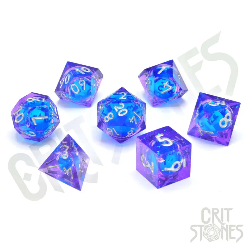 RPG Dice Set: Resin - Sharp Edge - Liquid Core - Blue Bane