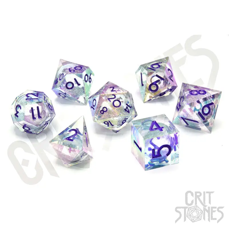 RPG Dice Set: Resin - Sharp Edge - Liquid Core - Electroplated - Meridian Mystique