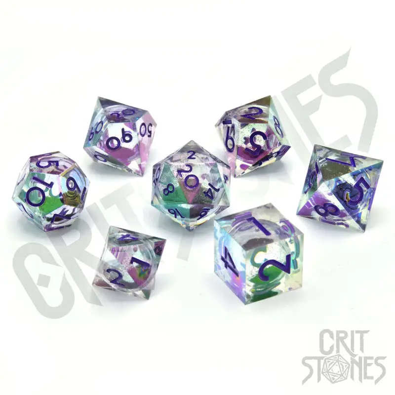 RPG Dice Set: Resin - Sharp Edge - Liquid Core - Electroplated - Nightshade Nectar
