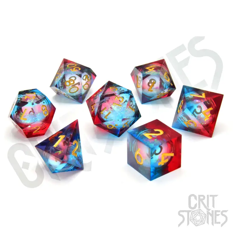 RPG Dice Set: Resin - Sharp Edge - Liquid Core - Fire and Ice