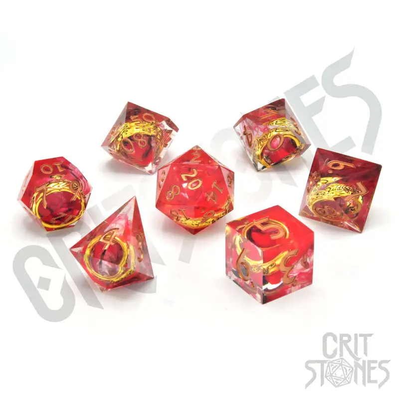 RPG Dice Set: Resin - Sharp Edge - Rings of Power - Gold