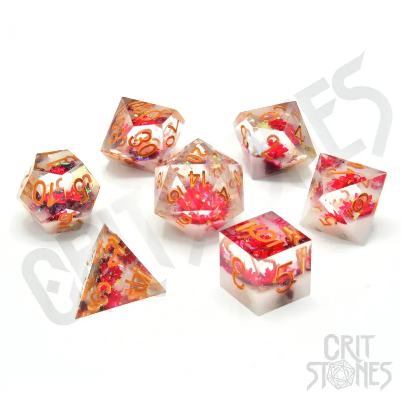 RPG Dice Set: Resin - Sharp Edge - Rose Bloom