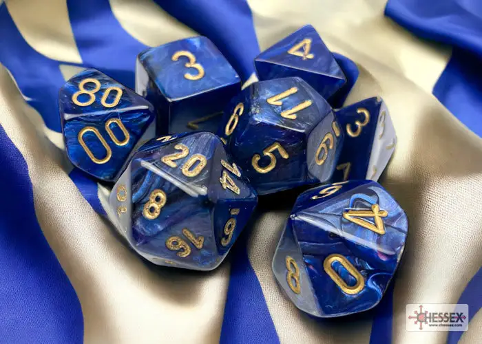 RPG Dice Set: Scarab - Polyhedral - Royal Blue/Gold (7)