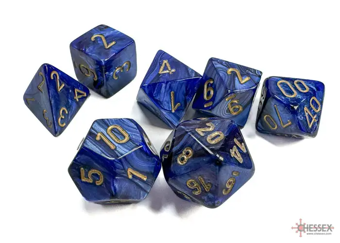 RPG Dice Set: Scarab - Polyhedral - Royal Blue/Gold (7) - Image 2
