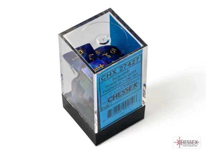 RPG Dice Set: Scarab - Polyhedral - Royal Blue/Gold (7) - Image 3