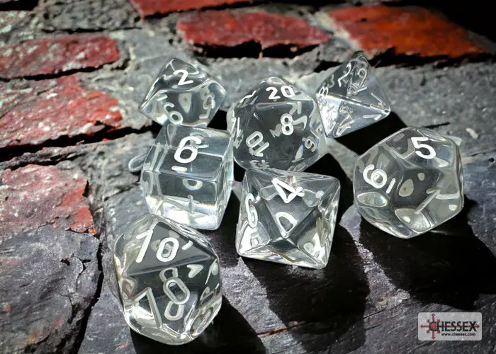 RPG Dice Set: Translucent - Polyhedral - Clear/white (7)