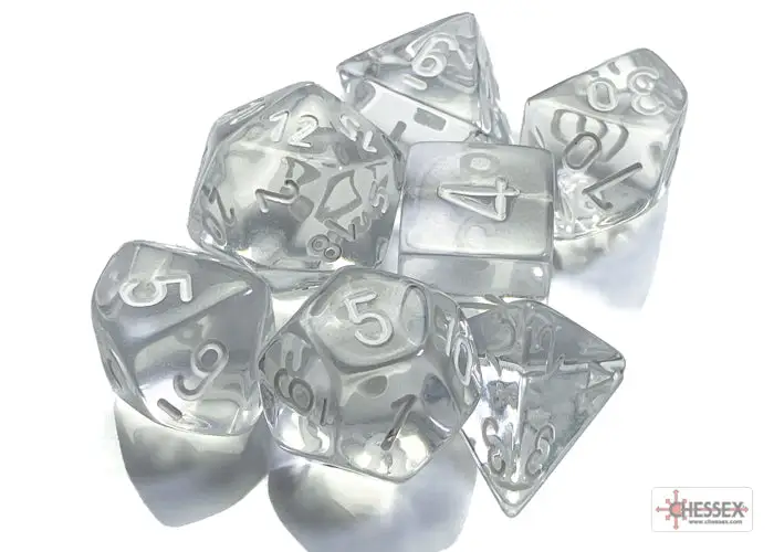 RPG Dice Set: Translucent - Polyhedral - Clear/white (7) - Image 2