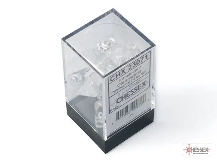 RPG Dice Set: Translucent - Polyhedral - Clear/white (7) - Image 3
