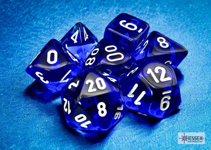 RPG Dice Set: Translucent - Polyhedral - Blue/white (7)