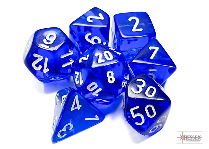 RPG Dice Set: Translucent - Polyhedral - Blue/white (7) - Image 2