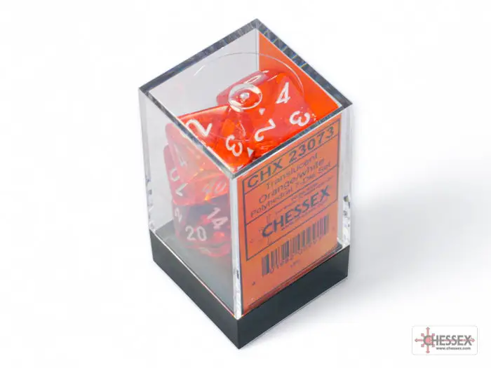 RPG Dice Set: Translucent - Polyhedral - Orange/white (7) - Image 3