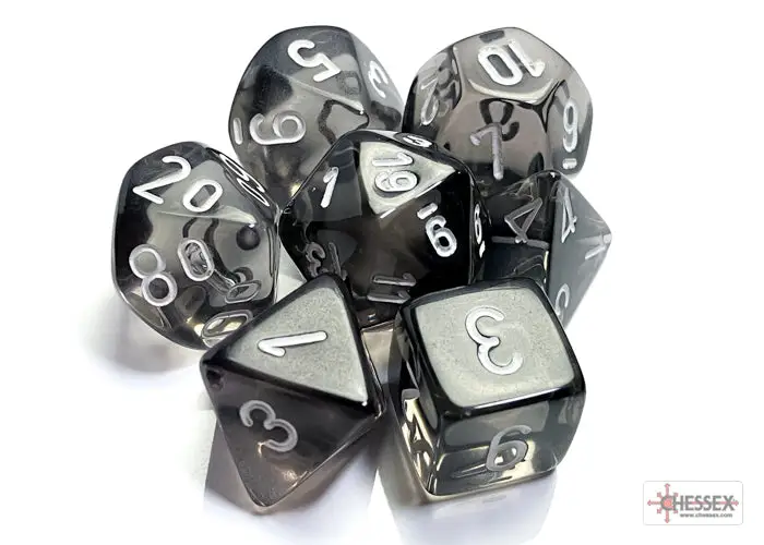 RPG Dice Set: Translucent - Polyhedral - Smoke/white (7) - Image 2