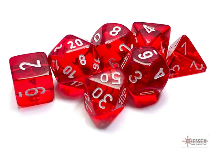 RPG Dice Set: Translucent - Polyhedral - Red/white (7) - Image 2