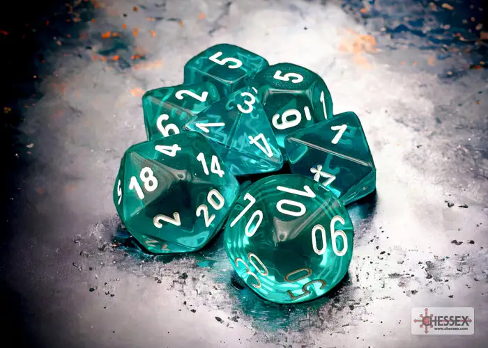 RPG Dice Set: Translucent - Polyhedral - Teal/white (7)