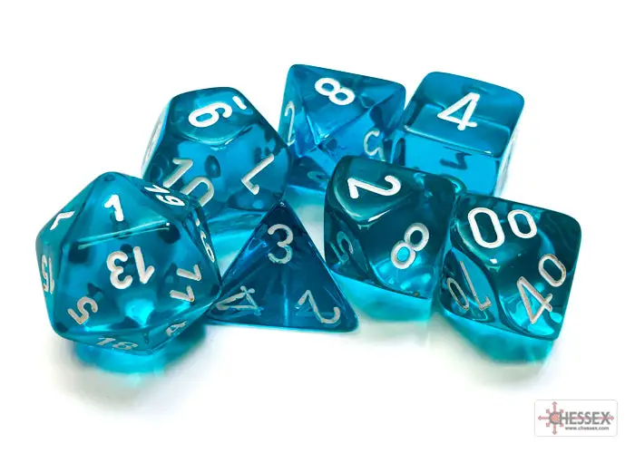 RPG Dice Set: Translucent - Polyhedral - Teal/white (7) - Image 2