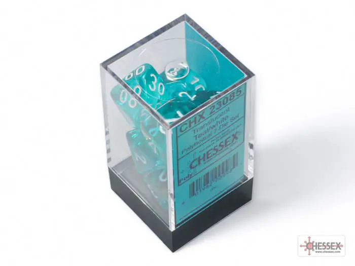 RPG Dice Set: Translucent - Polyhedral - Teal/white (7) - Image 3