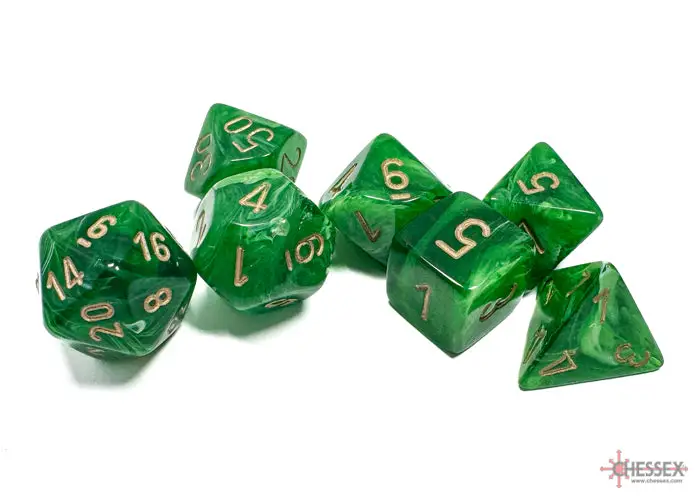 RPG Dice Set: Vortex - Polyhedral - Green/Gold (7) - Image 2