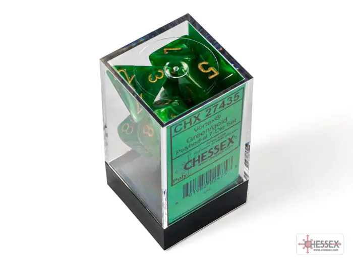 RPG Dice Set: Vortex - Polyhedral - Green/Gold (7) - Image 3